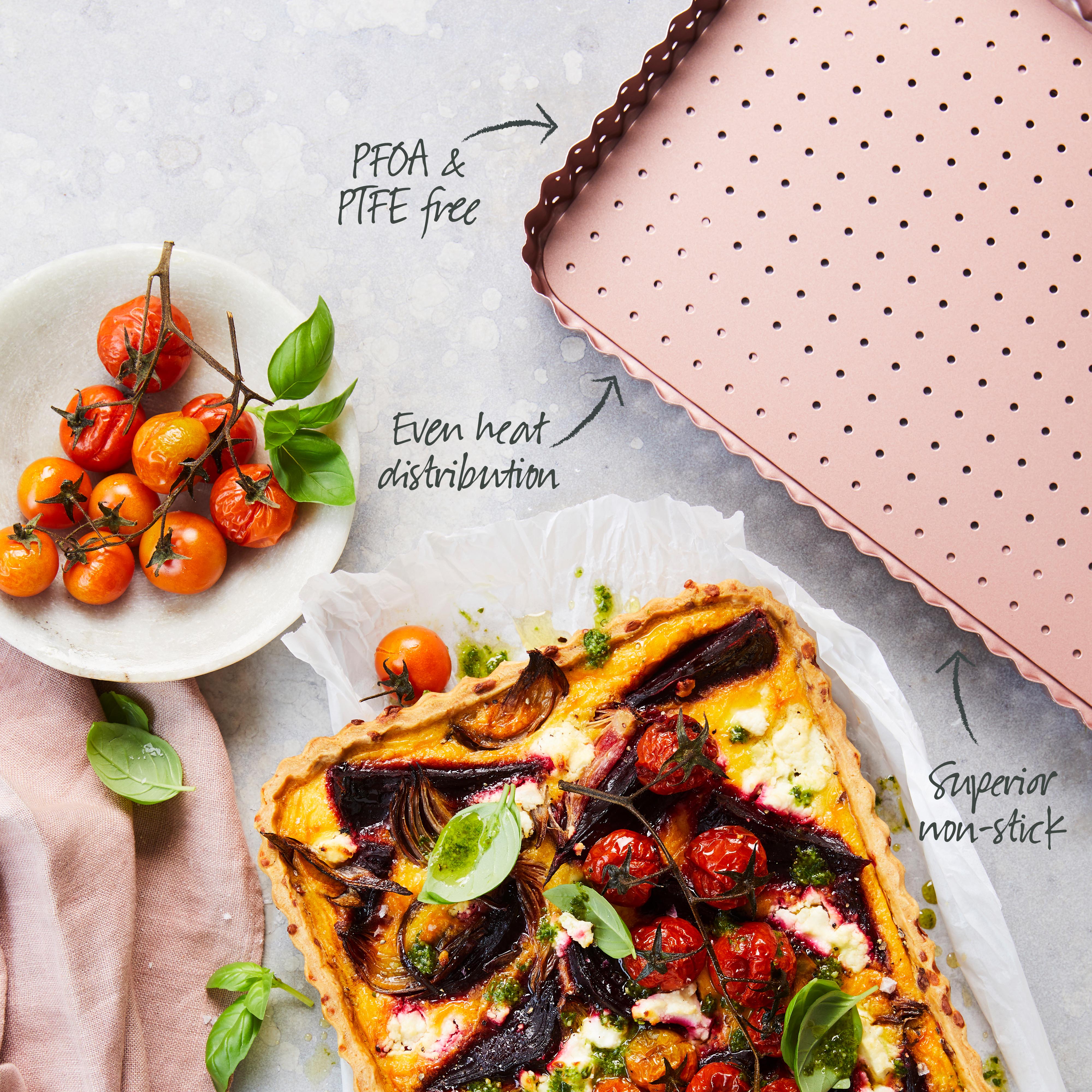 Rose Gold Perforated Rectangle Quiche & Tart Pan Large