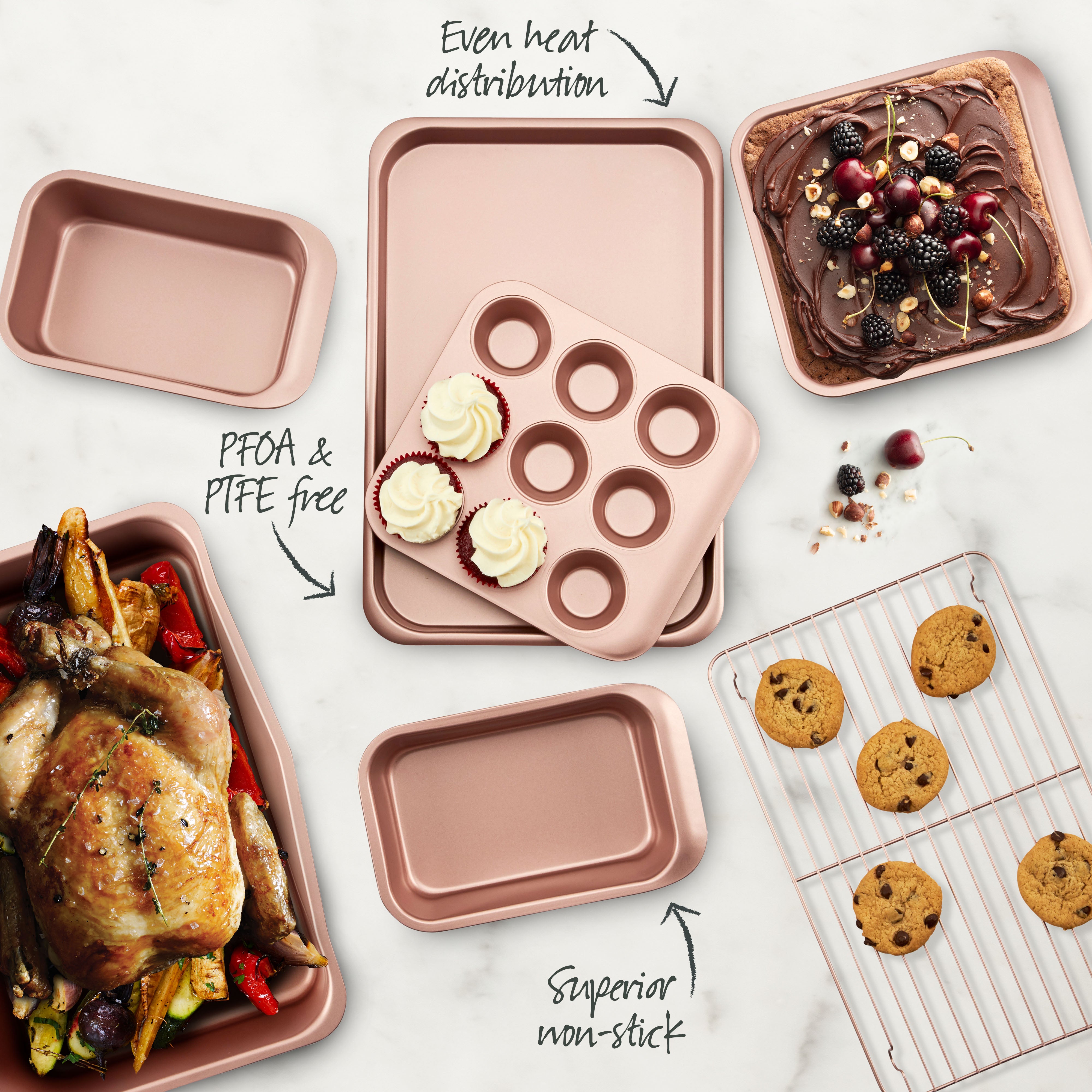 Rose Gold Smart Stack Bakeware 7 Piece Set