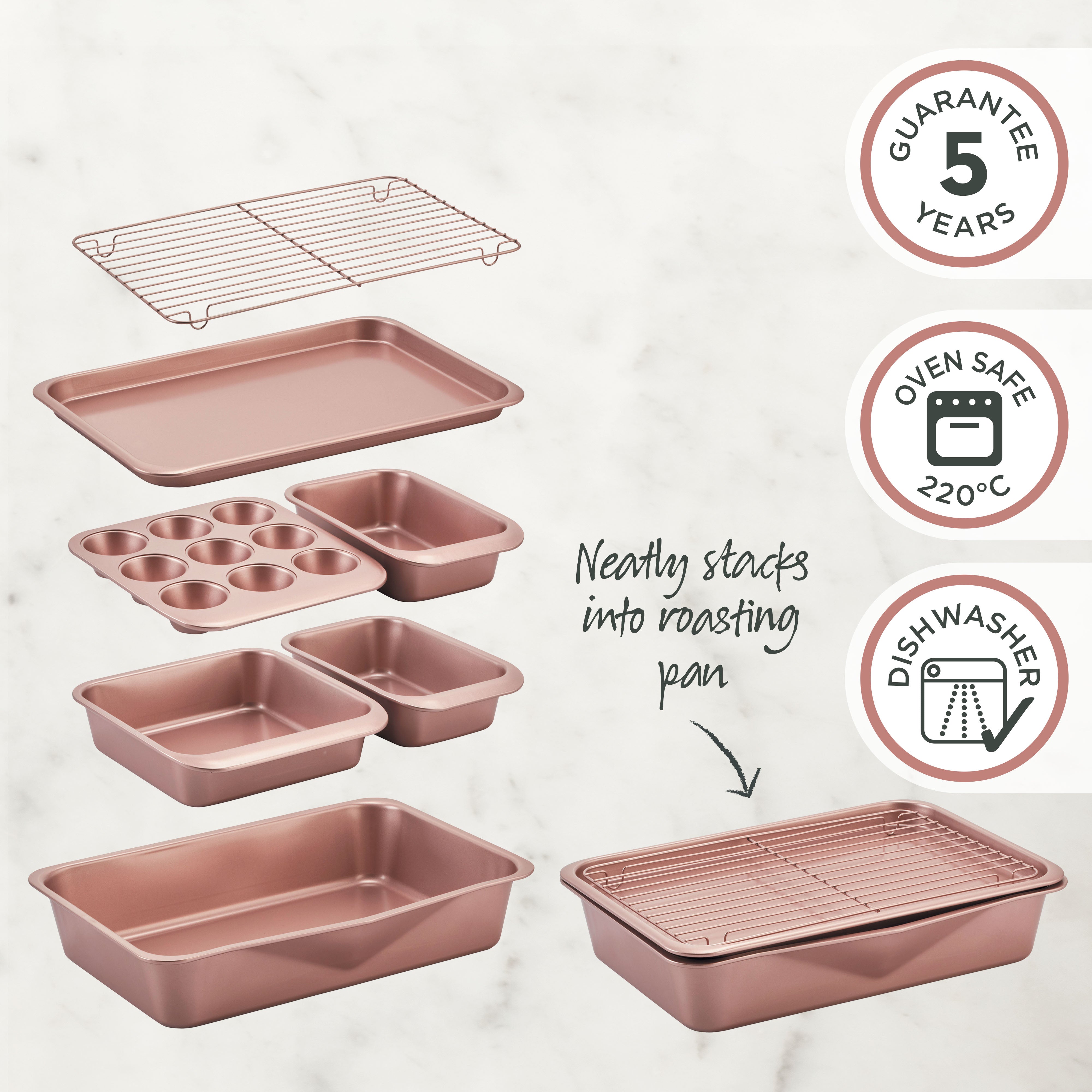 Rose Gold Smart Stack Bakeware 7 Piece Set