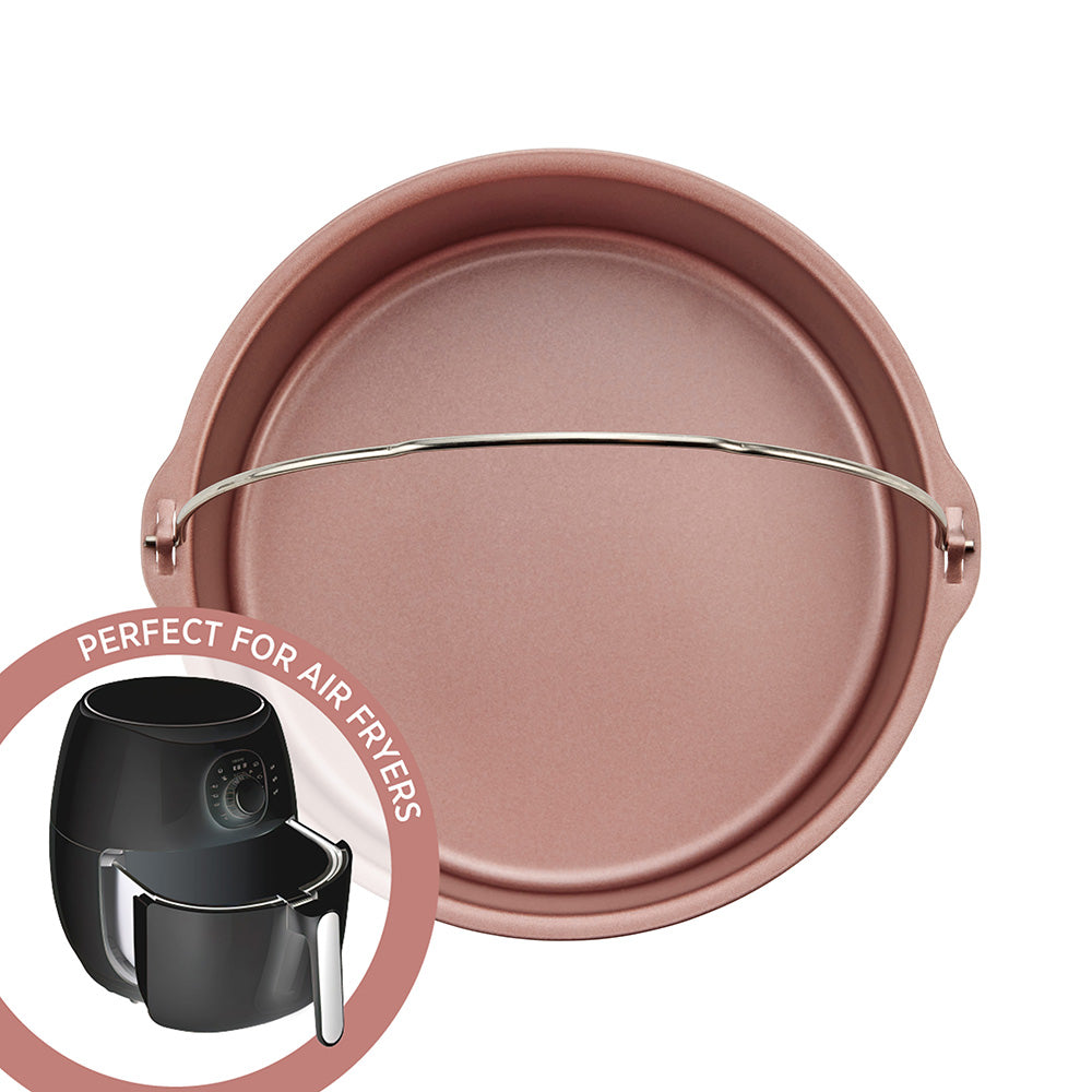 Rose Gold Air Fryer Round Cake Pan With Handle 19cm