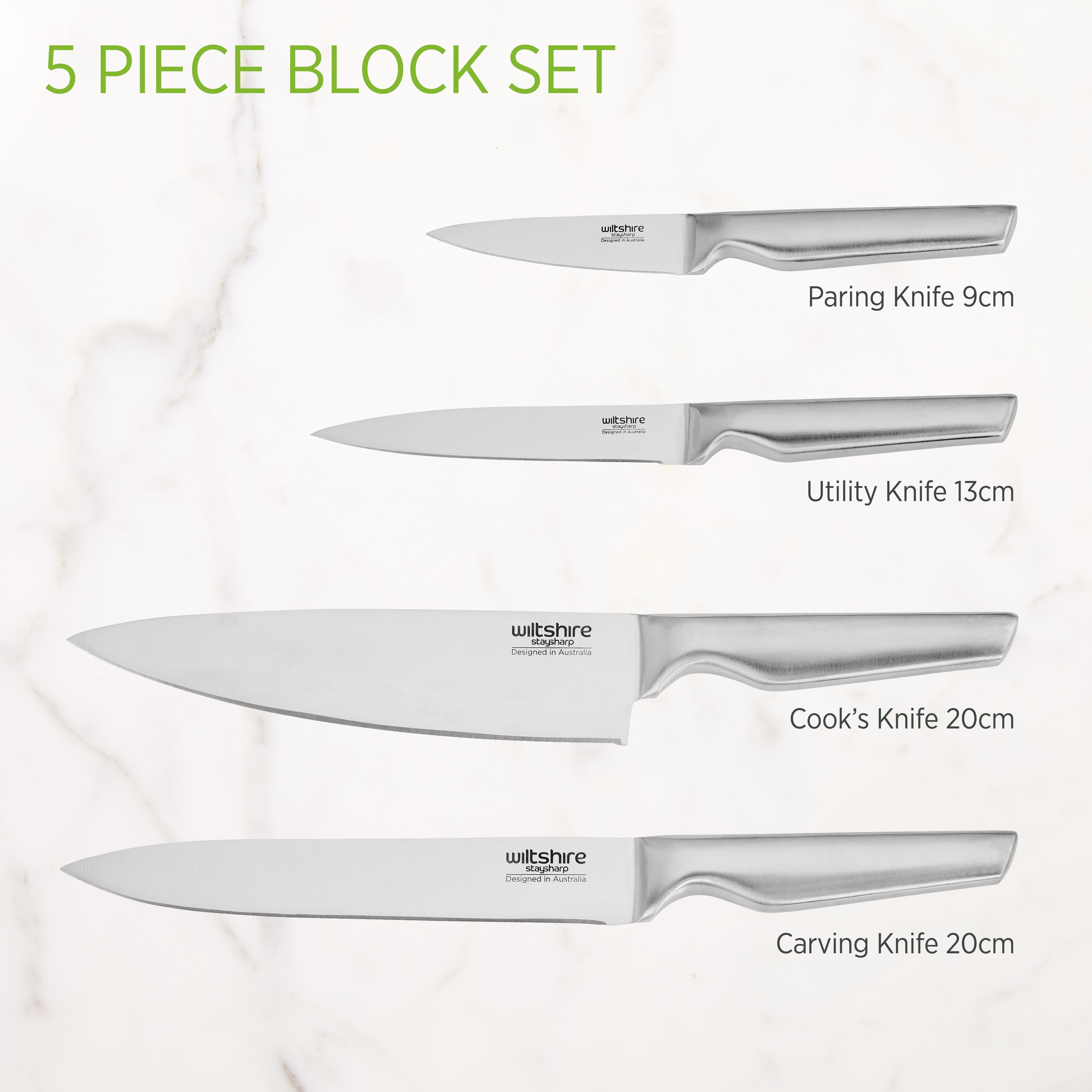 Staysharp Premium Stainless Steel Knife Block Set 5 Piece