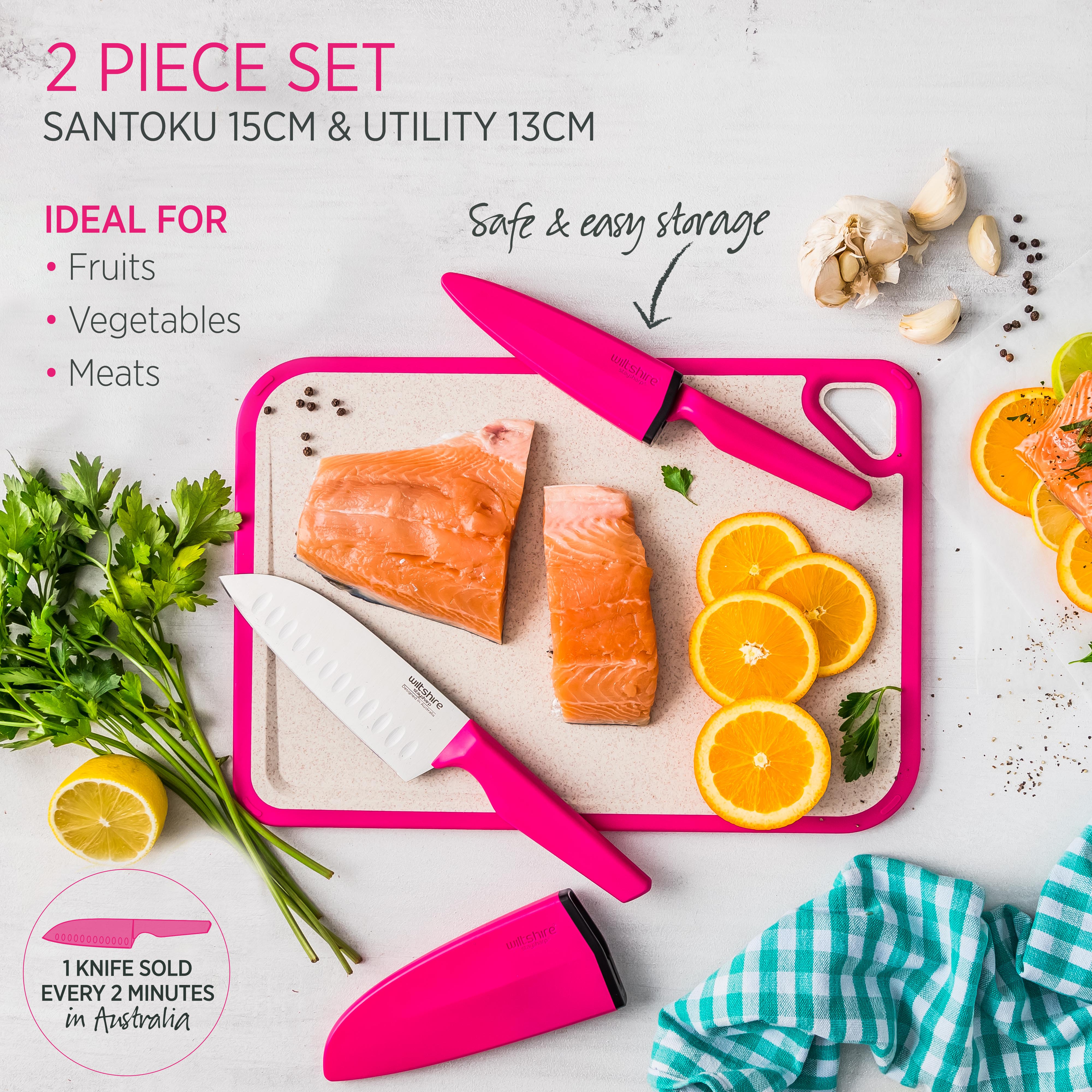 Staysharp Pink Duo Set Santoku & Utility Knife 2 Piece