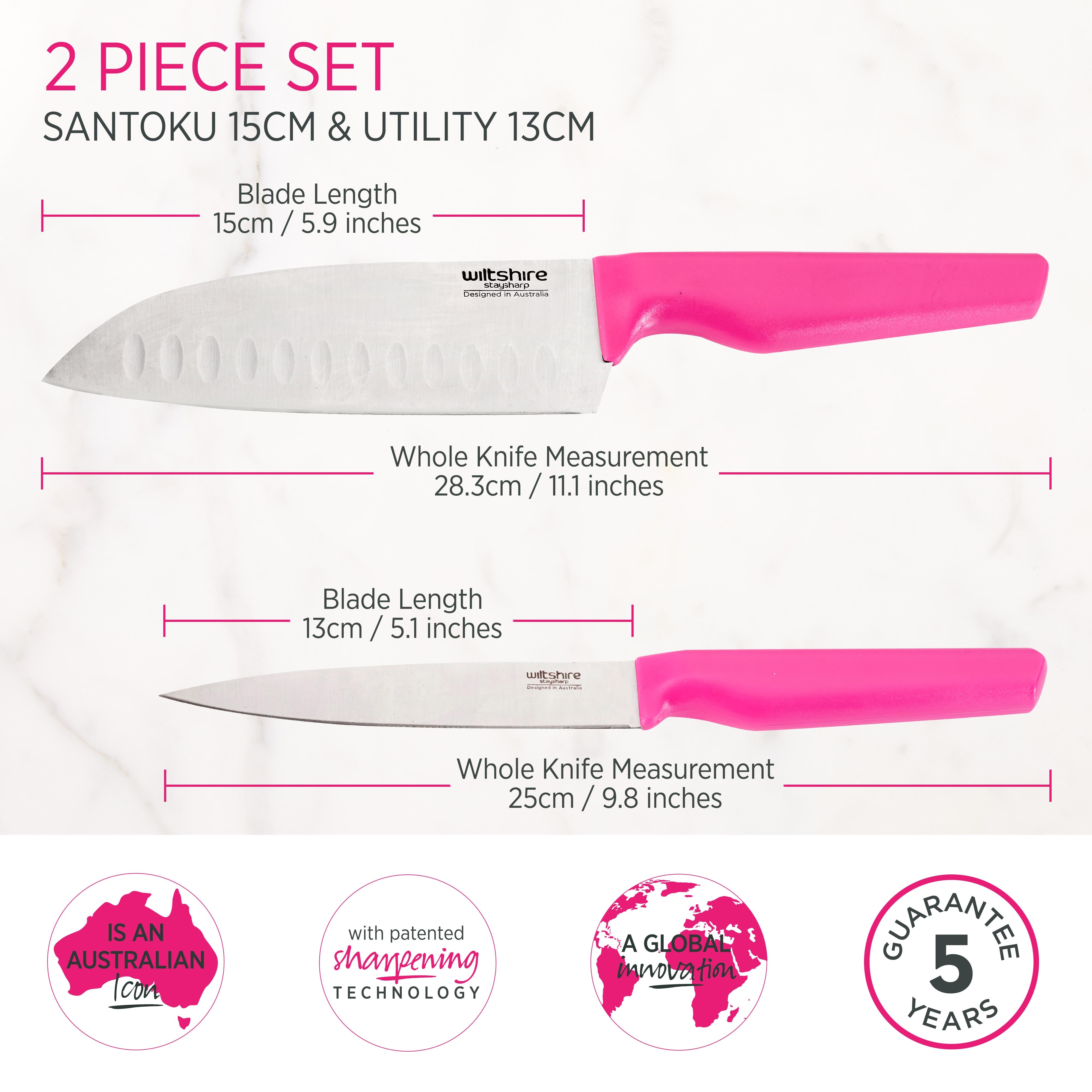 Staysharp Pink Duo Set Santoku & Utility Knife 2 Piece