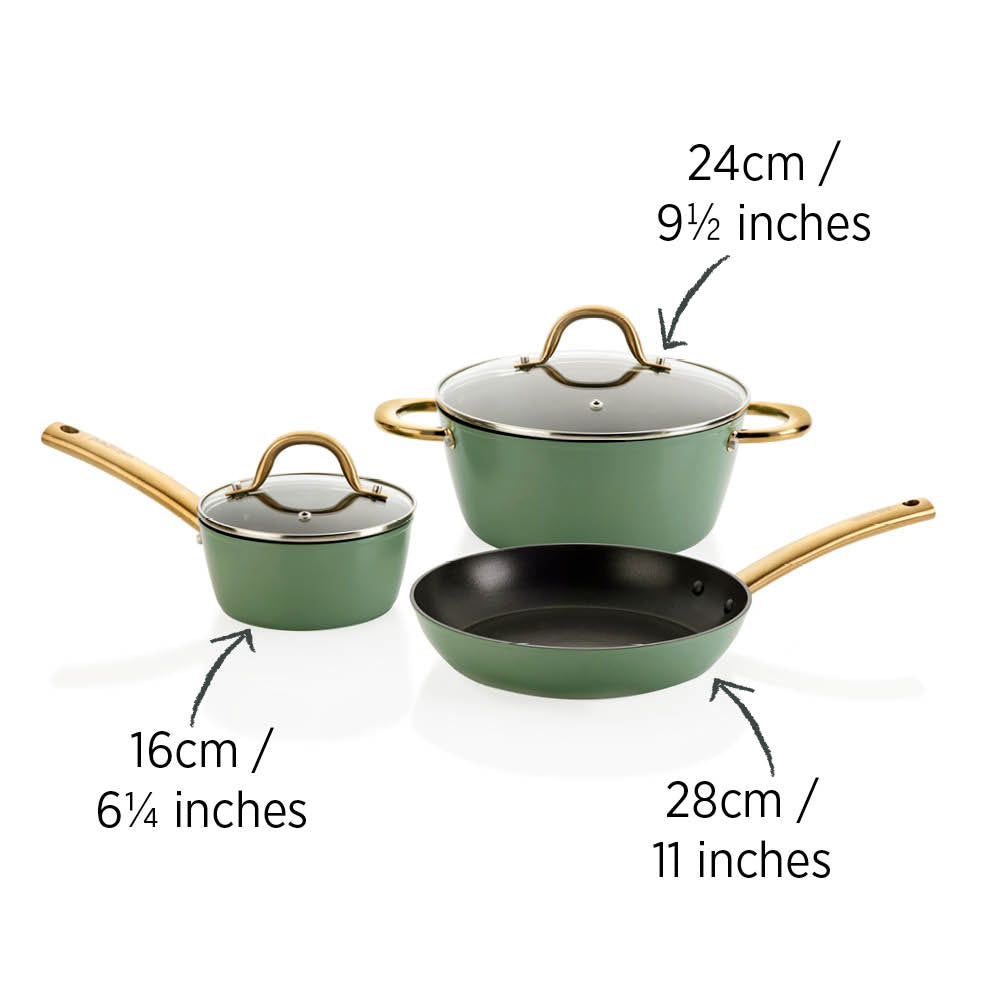 Easycook Basil & Gold Non-Stick Cookware Set 3 Piece