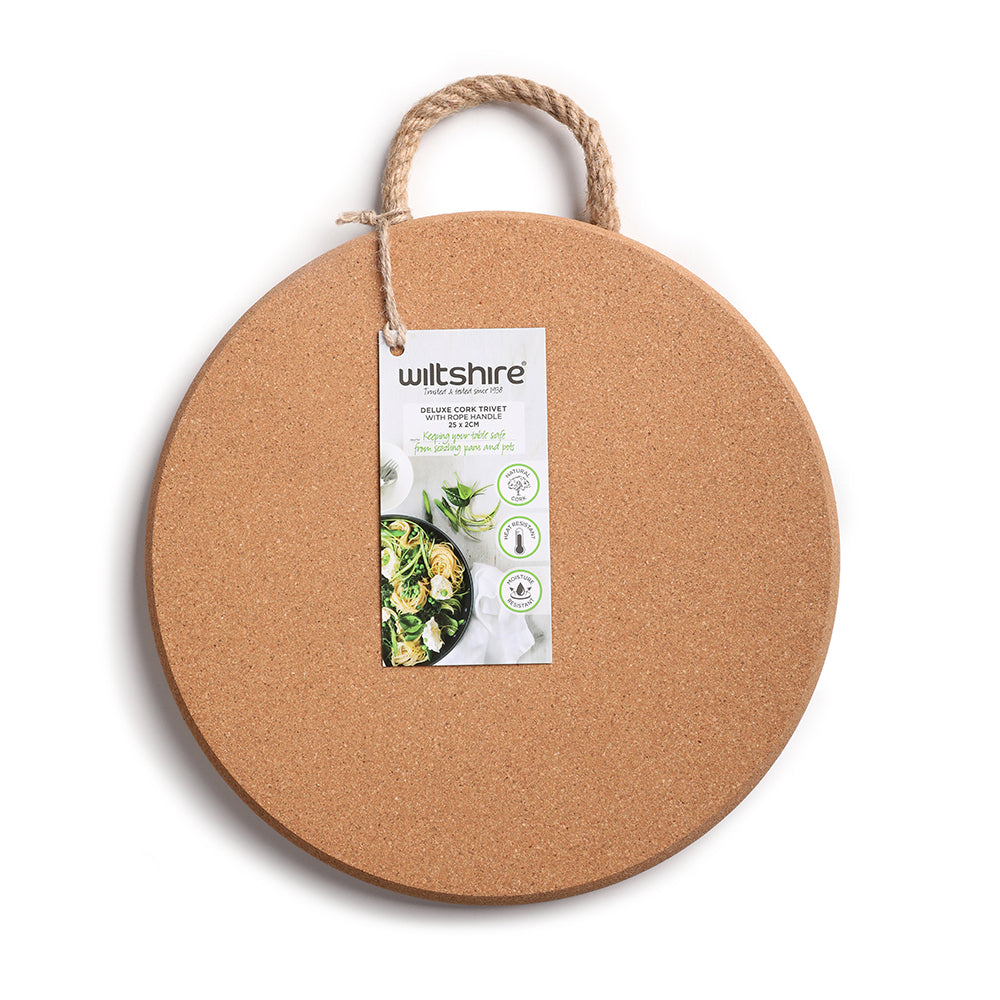 Wiltshire Deluxe Cork Trivet with Rope Handle Round 25 x 2cm