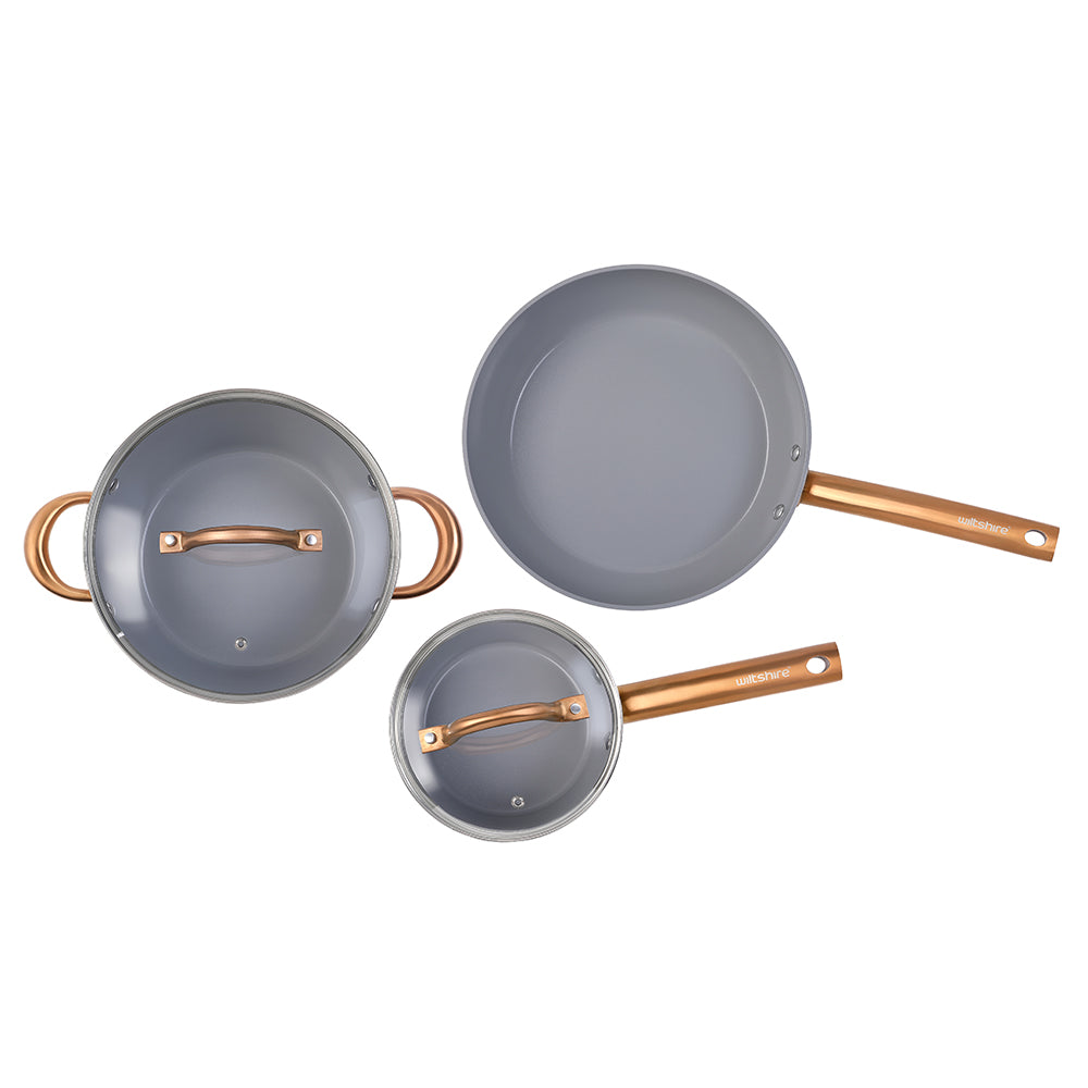 Easycook Almond & Bronze Ceramic Non-stick Cookware Set 3 Piece