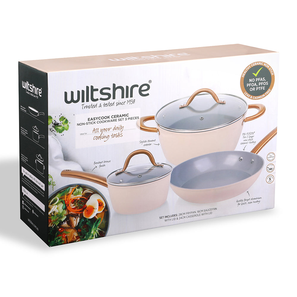 Easycook Almond & Bronze Ceramic Non-stick Cookware Set 3 Piece