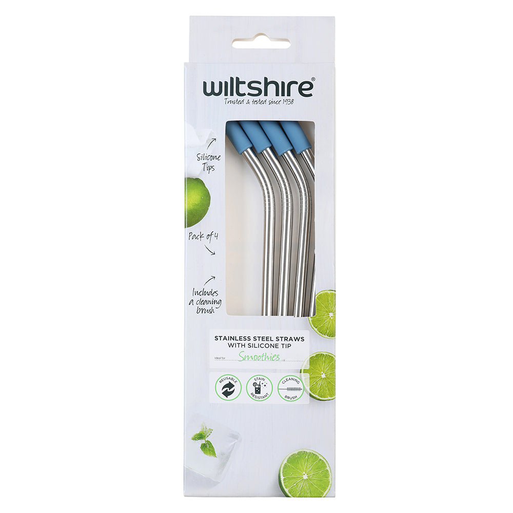 Stainless Steel Straws with Silicone Tip, Pack of 4