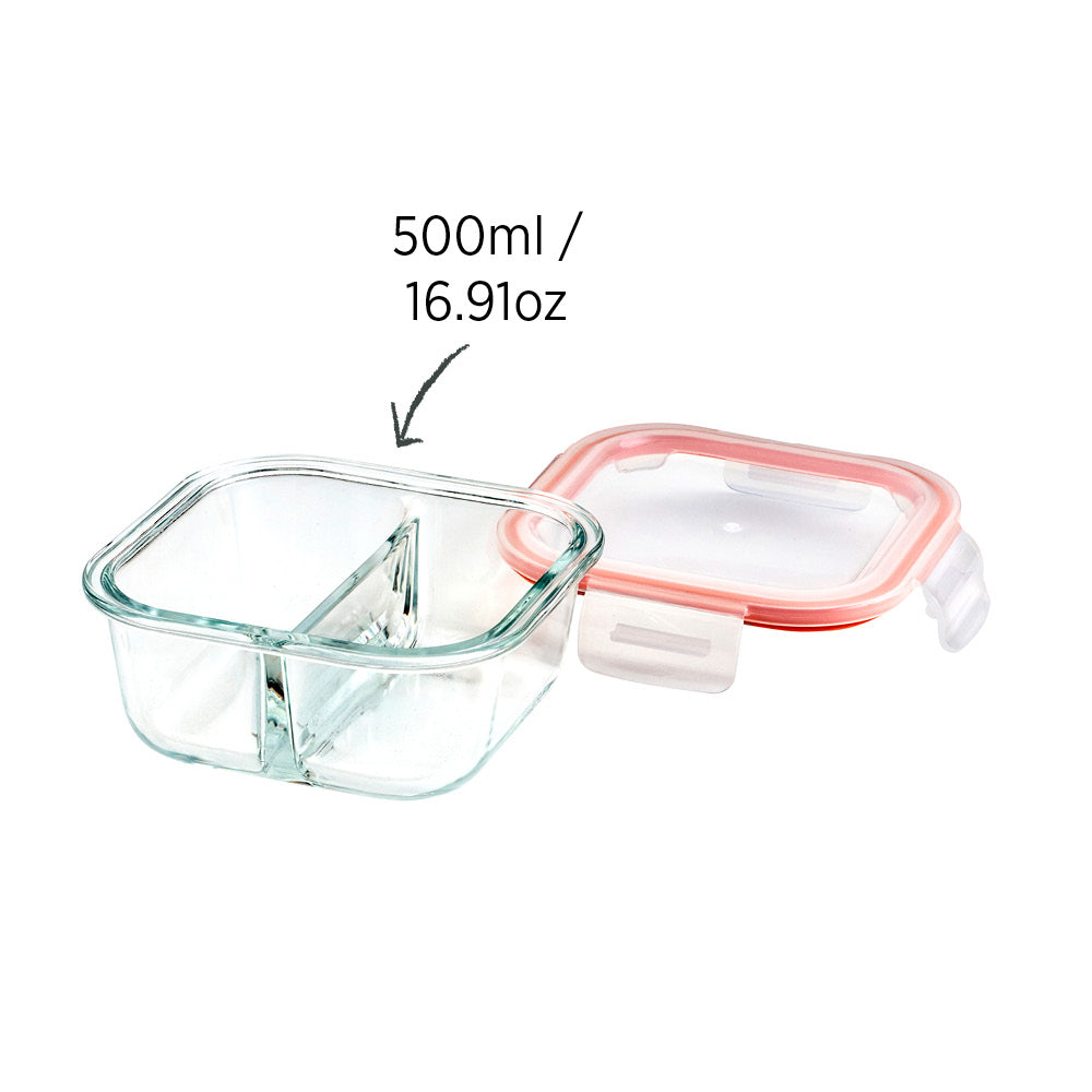 Glass Food Container Square Divided 500ml