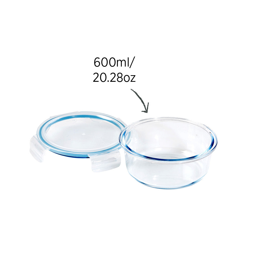 Glass Food Container Round 600ml