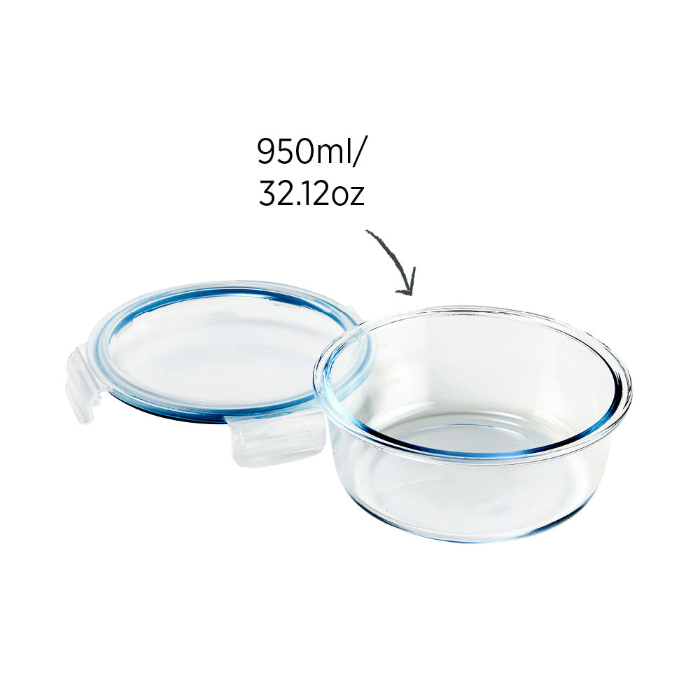Glass Food Container Round 950ml