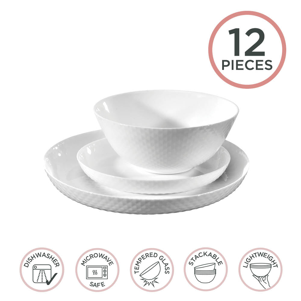 Diamond White 12 Piece Dinner Set