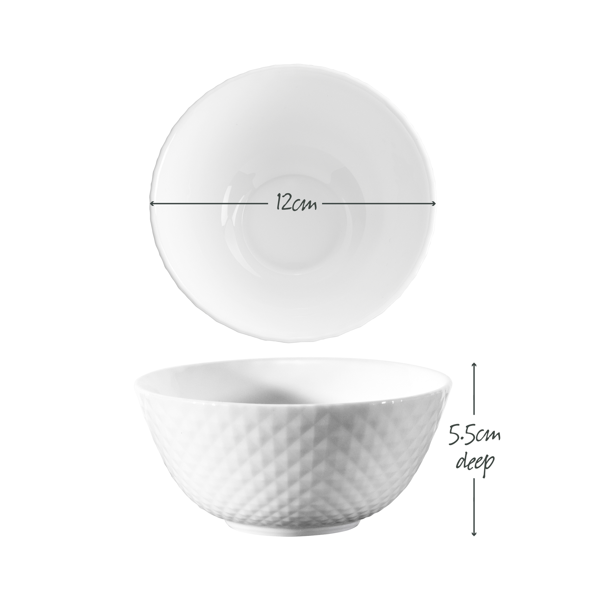Diamond White Rice Bowl 12cm x 5.5cm