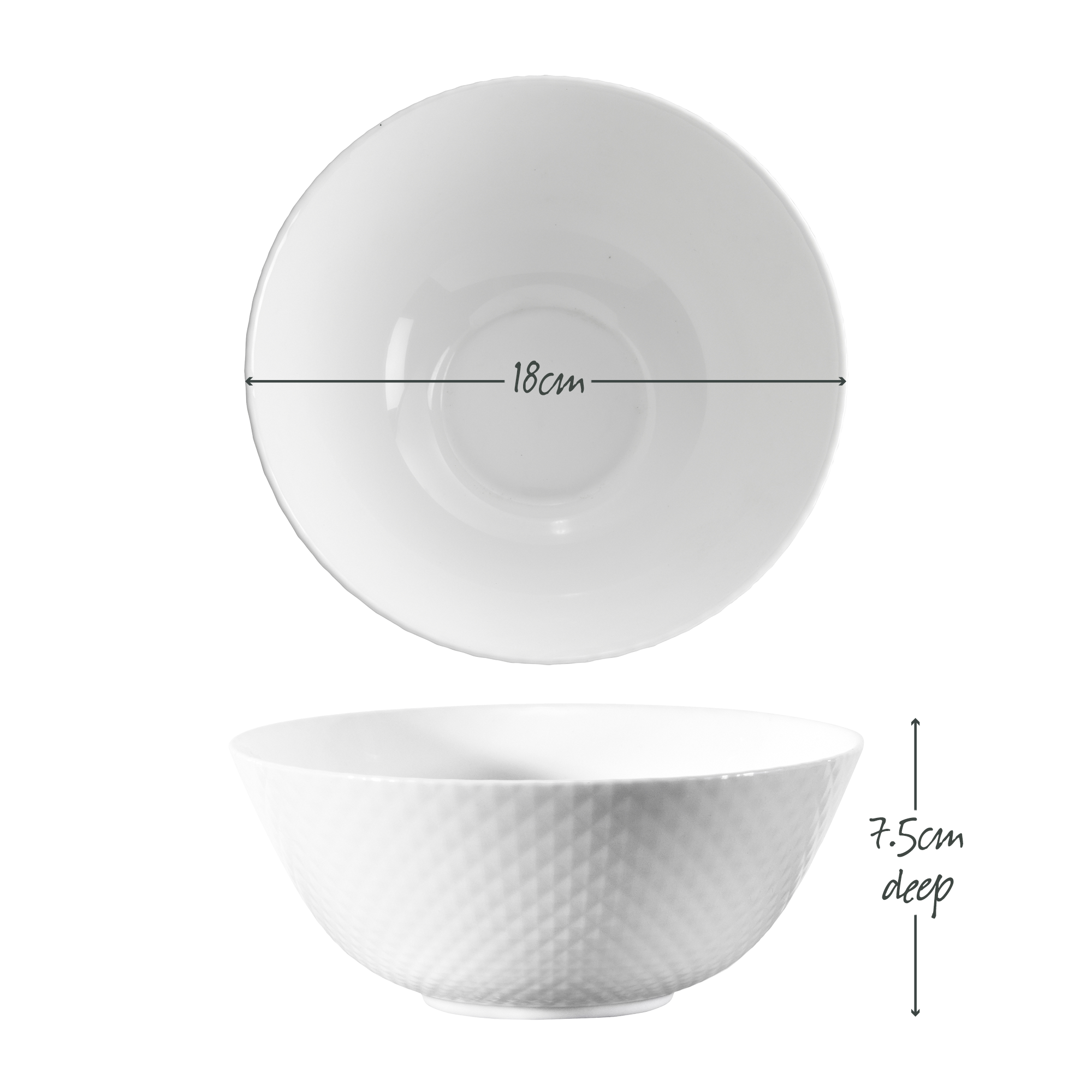 Diamond White Noodle Bowl 18cm x 7.5cm