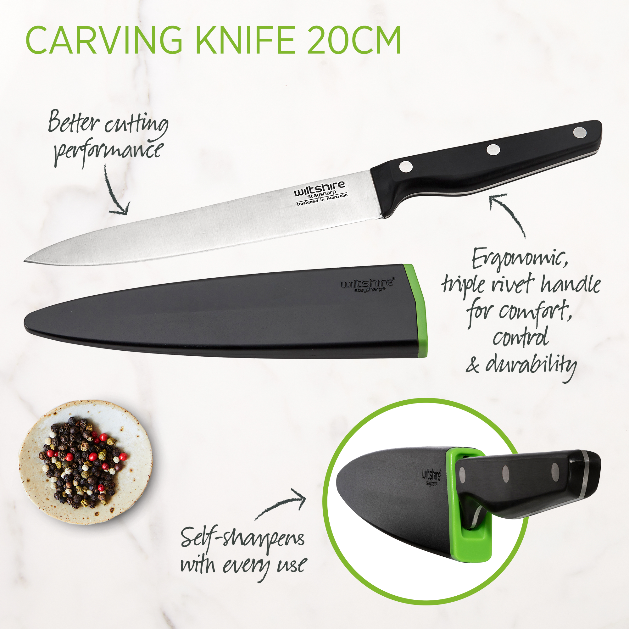 Staysharp Triple Rivet Carving Knife 20cm