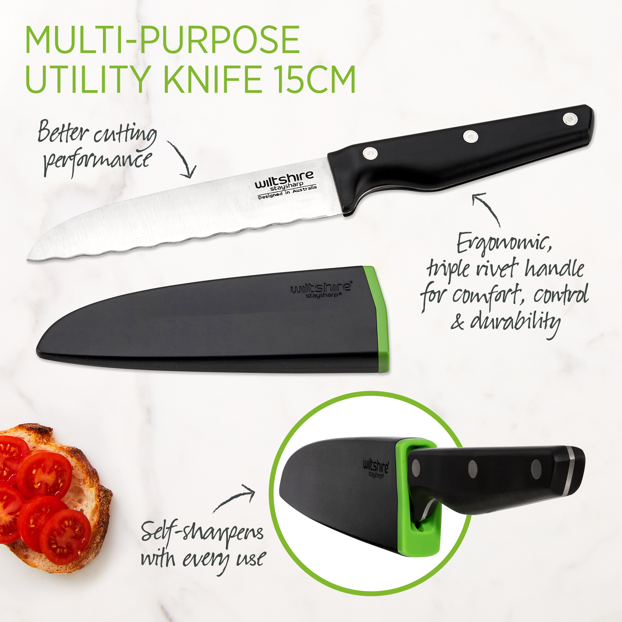 Staysharp Triple Rivet Multi-Purpose Utility Knife 15cm