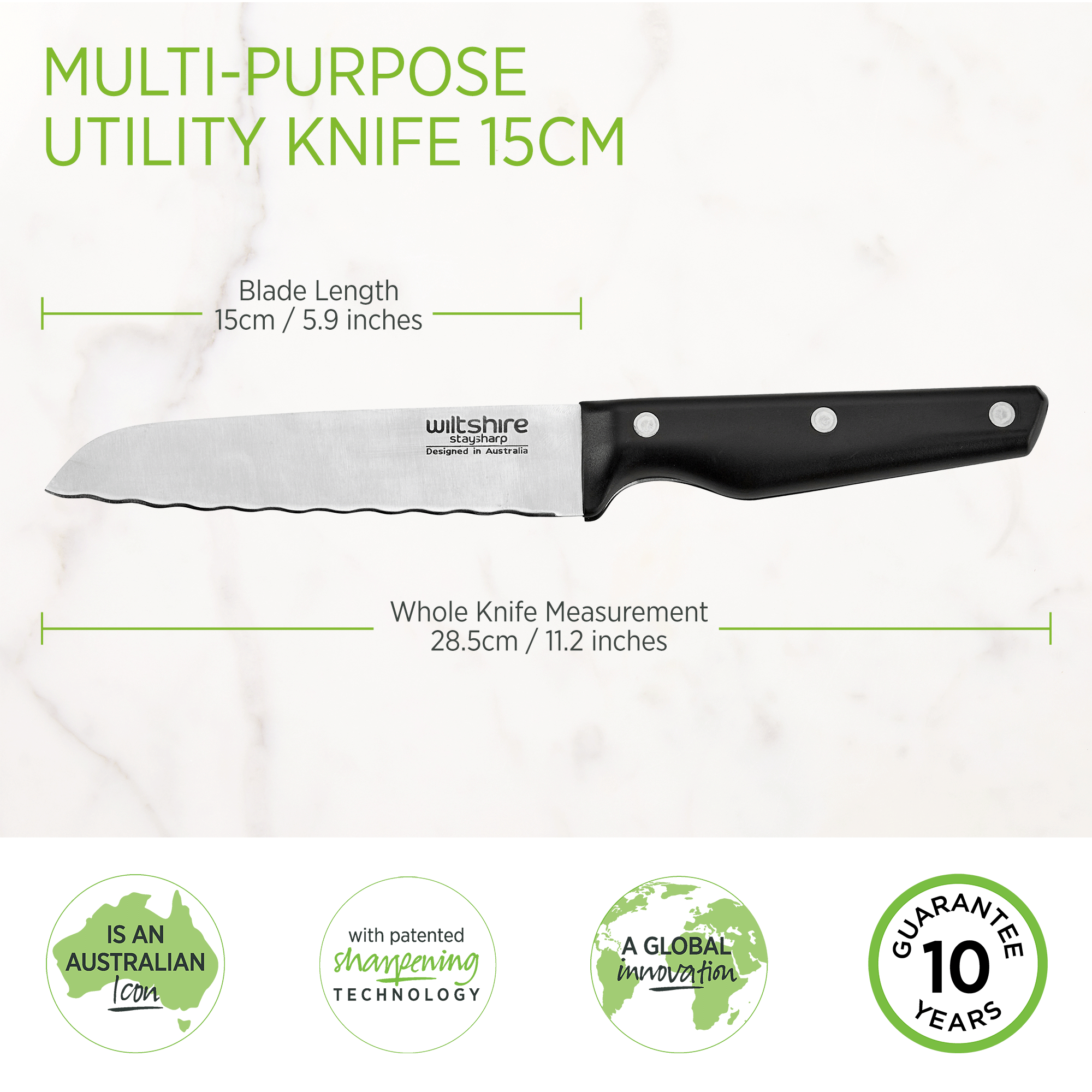 Staysharp Triple Rivet Multi-Purpose Utility Knife 15cm