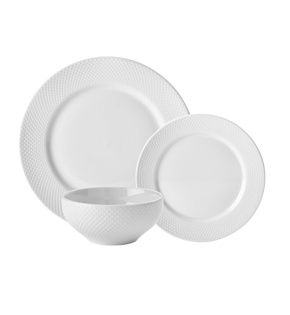 White Stipple Embossed 12 Piece Dinner Set