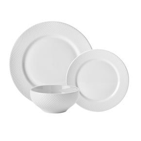 White Stipple Embossed 12 Piece Dinner Set
