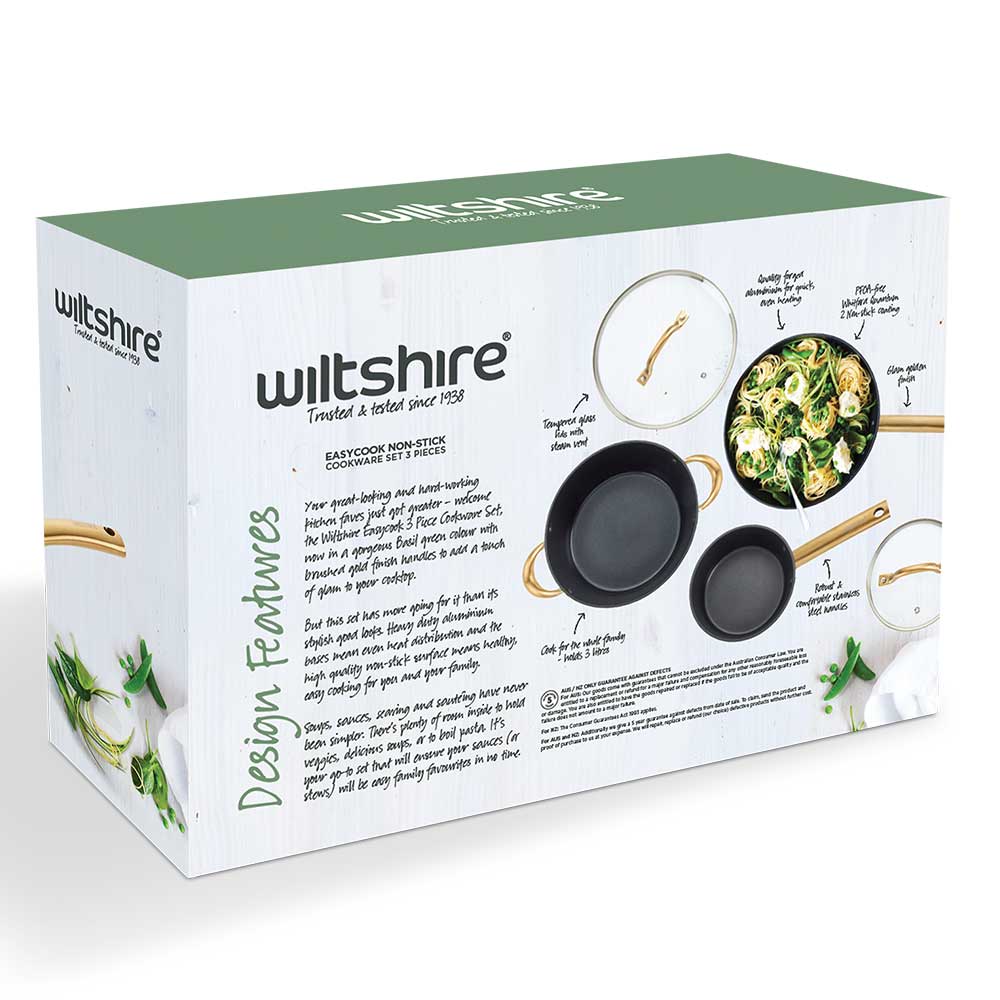 Easycook Basil & Gold Non-Stick Cookware Set 3 Piece