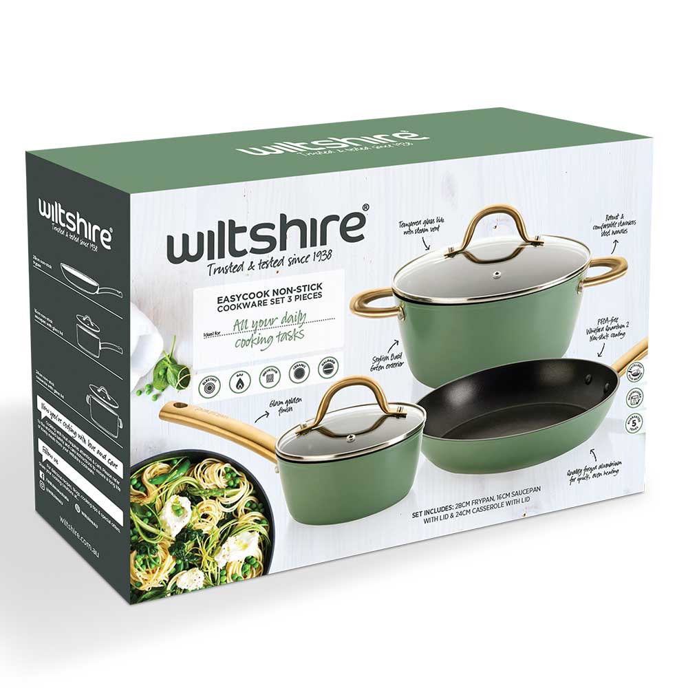 Easycook Basil & Gold Non-Stick Cookware Set 3 Piece