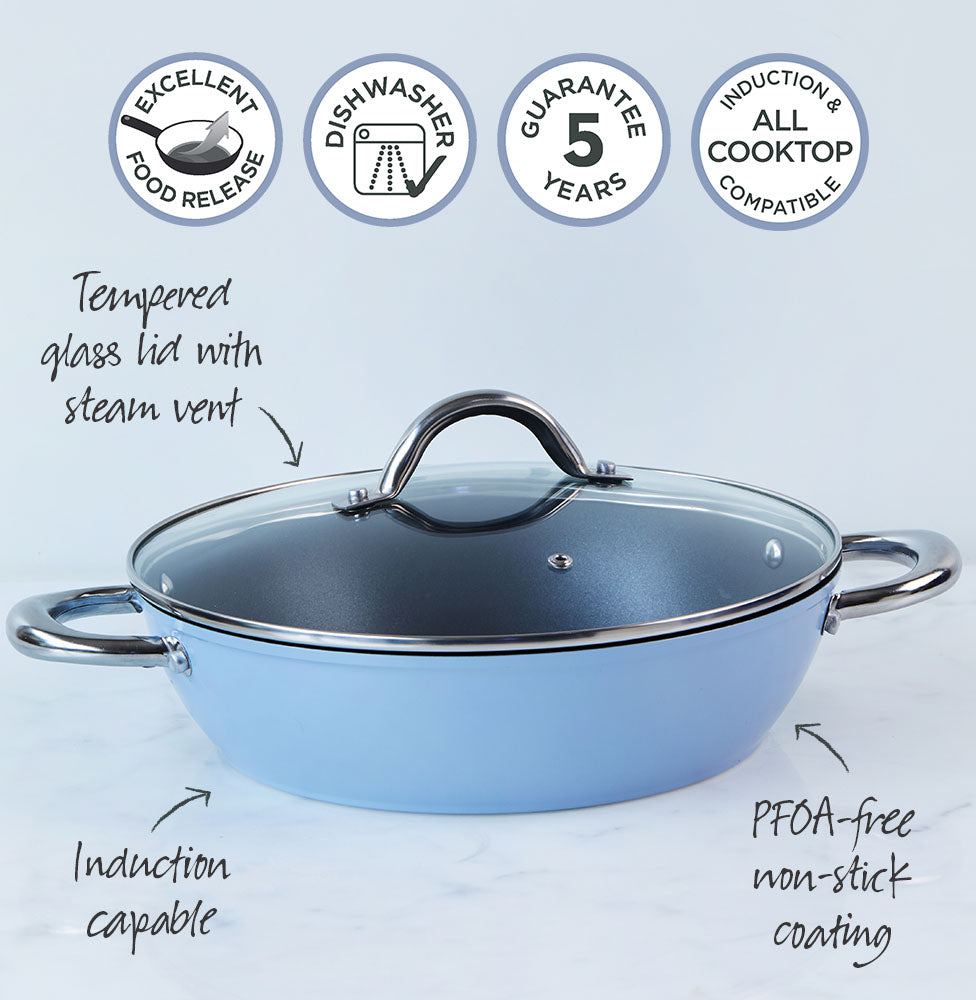 Easycook Blue Non-stick Casserole 28cm With Glass Lid