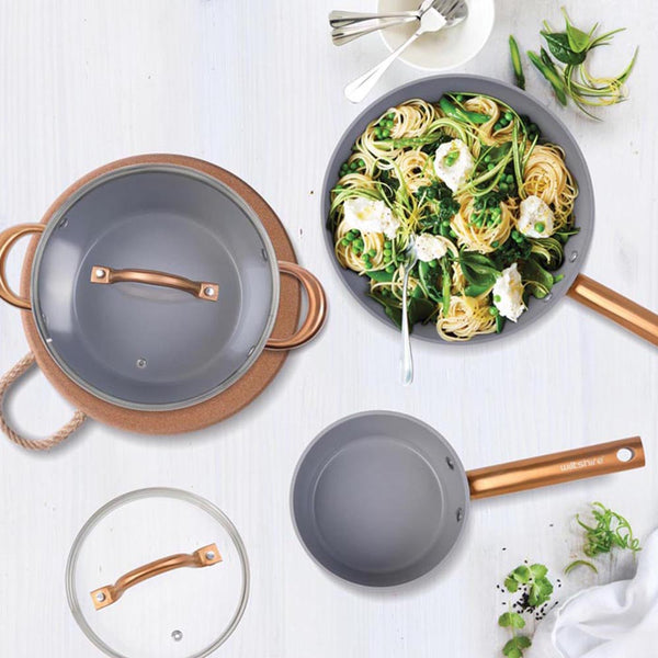 Easycook Almond & Bronze Ceramic Non-stick Cookware Set 3 Piece ...