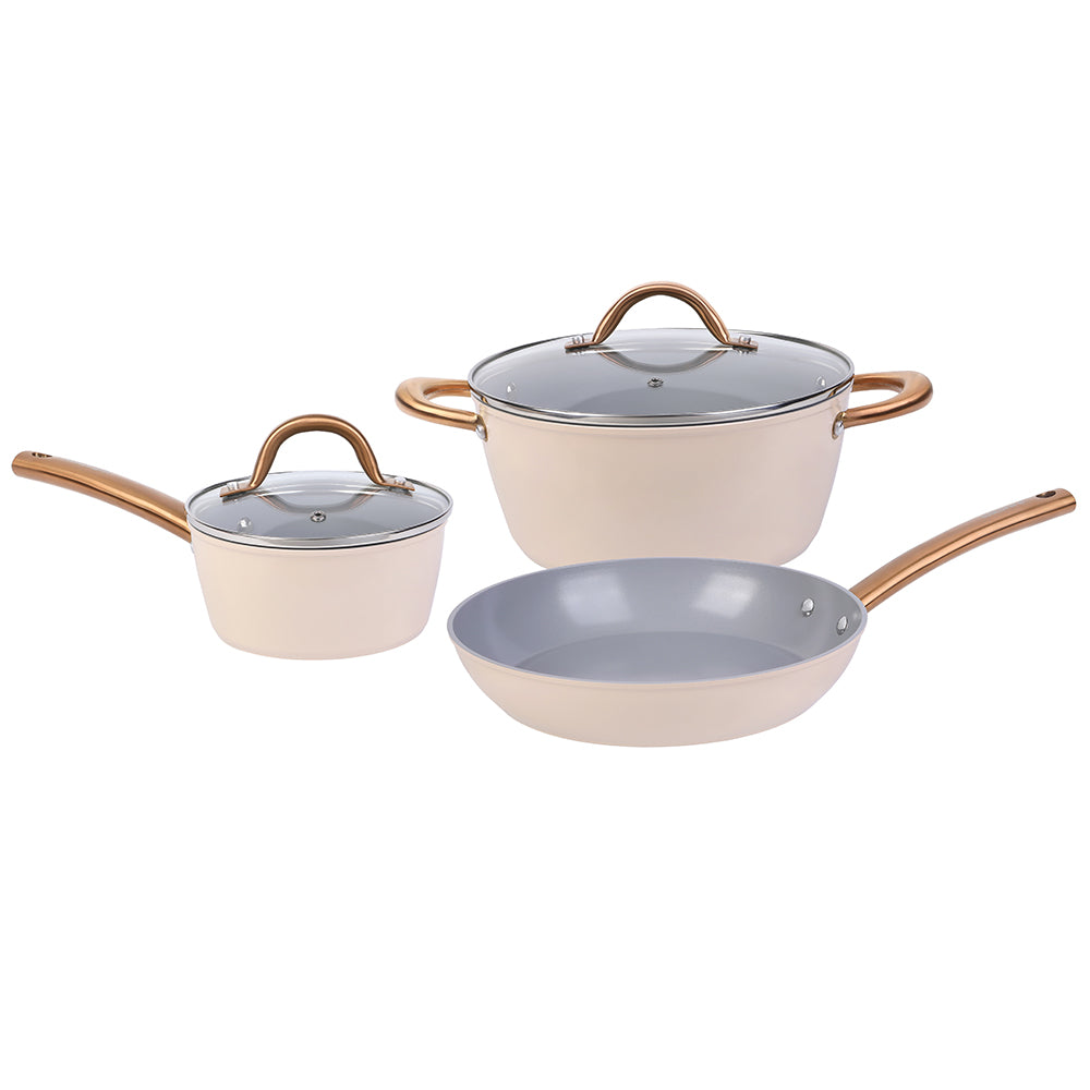 Easycook Almond & Bronze Ceramic Non-stick Cookware Set 3 Piece ...