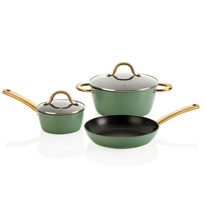 Easycook Basil & Gold Non-stick Cookware Set 3 Piece